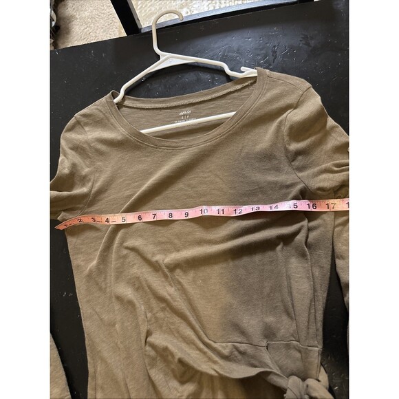 Aerie Olive Green Cotton Tie Waist Long Sleeve Dress Size Small - Picture 6 of 7